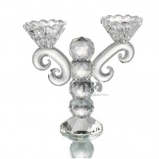 2 Arm Crystal Glass Cut Pillar Candle Holders Candelabra Candlestick Table Decor   391972533619
